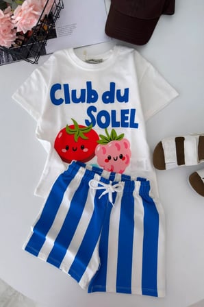Club Du Solel Çizgili Erkek Çocuk Şort Takım - Mavi