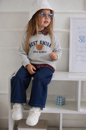 Bear Panç Detaylı Unisex 2li Çocuk Takım - Gri