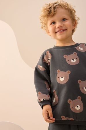Bear Baskılı Bol Paça 2 li Erkek Çocuk Takım - Antrasit