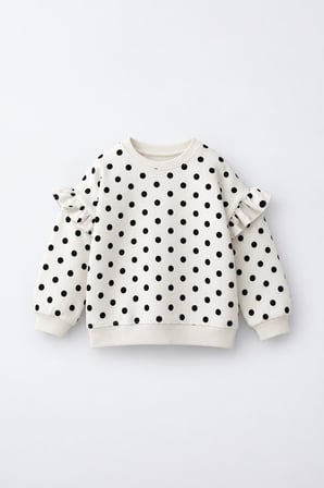 Fırfır Detaylı Puantiyeli Kız Çocuk Sweatshirt - Beyaz