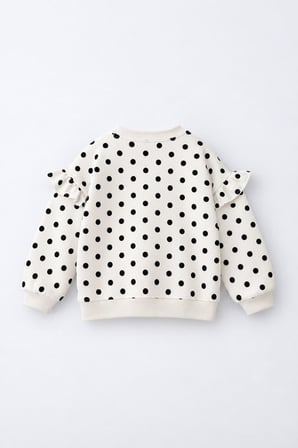 Fırfır Detaylı Puantiyeli Kız Çocuk Sweatshirt - Beyaz