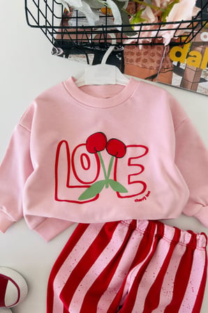 Love Kiraz Baskılı Kız Bebek 2 li Takım - Pembe