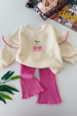 Kiraz Baskılı Taytlı Kız Bebek 2 li Takım - Pembe