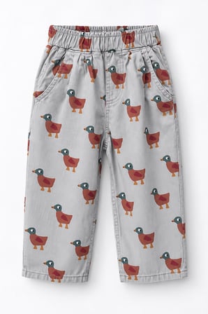 Ördek Desenli Unisex Çocuk Gabardin Pantolon - Gri