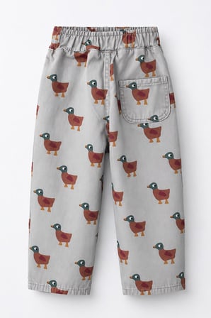 Ördek Desenli Unisex Çocuk Gabardin Pantolon - Gri