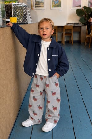Ördek Desenli Unisex Çocuk Gabardin Pantolon - Gri