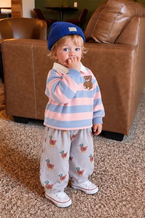 Ördek Desenli Unisex Çocuk Gabardin Pantolon - Gri