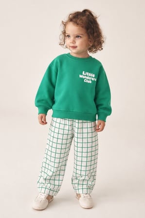 Little Wanderers Ekose Pantolonlu Unisex 2’li Takım - Yeşil