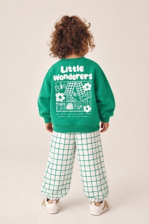 Little Wanderers Ekose Pantolonlu Unisex 2’li Takım - Yeşil