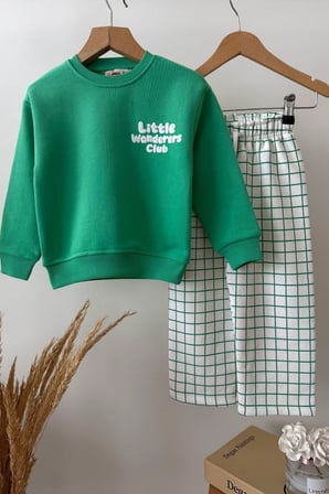 Little Wanderers Ekose Pantolonlu Unisex 2’li Takım - Yeşil