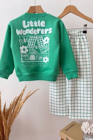 Little Wanderers Ekose Pantolonlu Unisex 2’li Takım - Yeşil