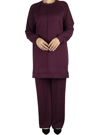 KADIN TUNİK ÖNÜ DİKİŞLİ ALTI BANTLI PANTOLON BELİ LASTİKLİ ÖNÜ DİKİŞLİ İKİLİ TAKIM