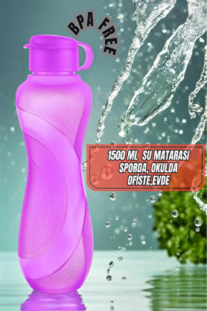 Waterfresh 1,5 Lt Su Matarası Eve, Okula, Spora, İş Yerine Uygun & Su Şişesi & Suluk - Mor