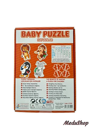 1+ Çocuklar için eğitici ilk puzzle 14 parça turuncu renk - Hayvanlar