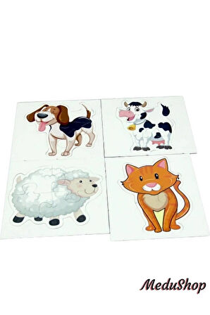 1+ Çocuklar için eğitici ilk puzzle 14 parça mor renk - Hayvanlar