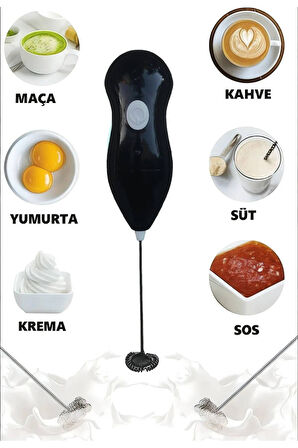 Süt, Kahve, Yumurta, Sos, Krema Köpürtücü. Kablosuz, Pilli. Barista Köpüğü-Siyah