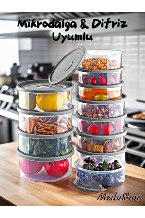 12'li Set Yuvarlak Piknik Seti Mikrodalga & Difriz Uyumlu/Saklama Kabı X4 0,75 Lt/1 Lt/1,5 Lt