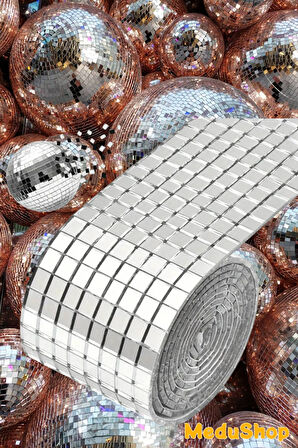 1 Metre Uzunluğunda Gümüş Renk Aynalı Mozaik Taşlı Dekor Bandı 4 cm x 1 mt