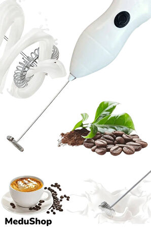 Süt, Kahve, Yumurta, Sos, Krema Köpürtücü. Kablosuz, Pilli. Barista Köpüğü-Beyaz