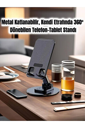 Metal Katlanabilir, Kendi Etrafında 360° Dönebilen Telefon-Tablet Standı