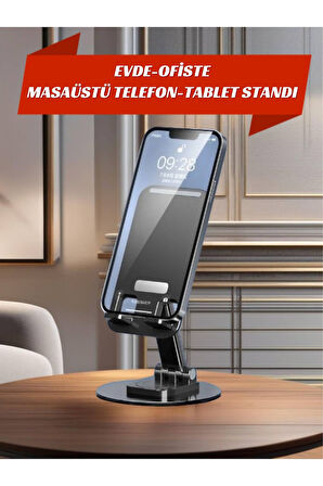 Metal Katlanabilir, Kendi Etrafında 360° Dönebilen Telefon-Tablet Standı