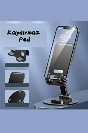 Metal Katlanabilir, Kendi Etrafında 360° Dönebilen Telefon-Tablet Standı