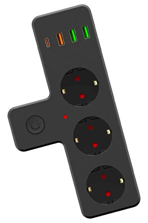 3'lü Duvar Priz Termal Akım Korumalı Priz 3 x USB, 1 x Type-C 20W PD Giriş
