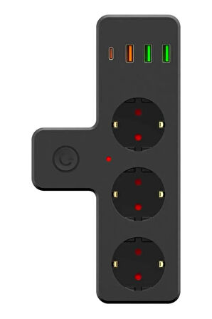 3'lü Duvar Priz Termal Akım Korumalı Priz 3 x USB, 1 x Type-C 20W PD Giriş