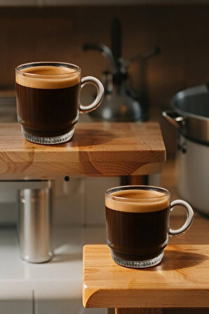 2 Adet Kulplu Çay-Kahve Fincanı Cam Salvador Çizgili ( 1 Adet 160 ML )