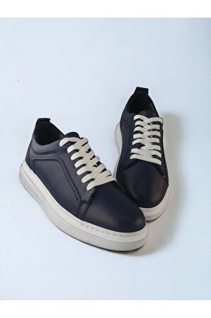 Unisex Hakiki Deri Hafif Poli Yazlık  Dikişli Taban Beyaz Bağcıklı Erkek Kadın Sneaker Ayakkabı
