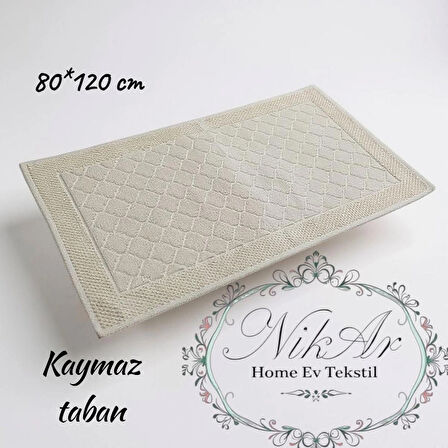  Pamuklu Kaymaz Taban Dikdörtgen Banyo Paspası 80x120 Cm, Pamuk Dokuma Banyo Halısı