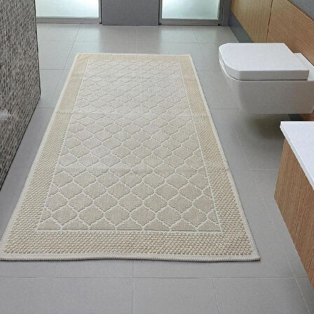 Pamuklu Kaymaz Taban Dikdörtgen Banyo Paspası 80x150 Cm, Pamuk Dokuma Banyo Halısı