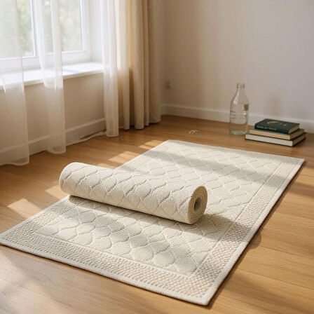 Pamuklu Kaymaz Taban Dikdörtgen Banyo Paspası 80x150 Cm, Pamuk Dokuma Banyo Halısı