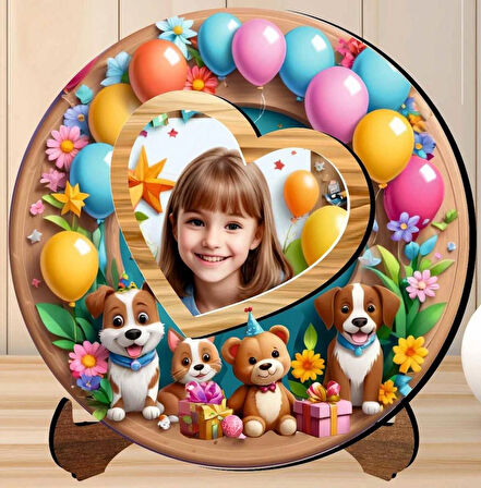  MDF Malzemeden Çocuklar İçin UV Baskılı Kalpli Fotoğraf Çerçevesi 14x14 cm