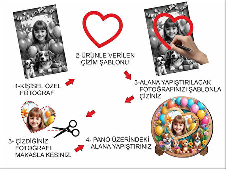  MDF Malzemeden Çocuklar İçin UV Baskılı Kalpli Fotoğraf Çerçevesi 14x14 cm