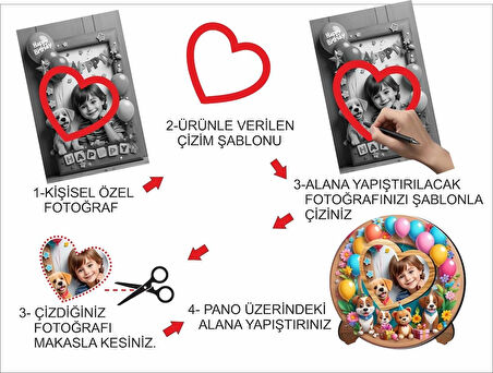 14x14 cm MDF Malzemeden Çocuklar İçin UV Baskılı Hayvan Desenli Fotoğraf Çerçevesi 