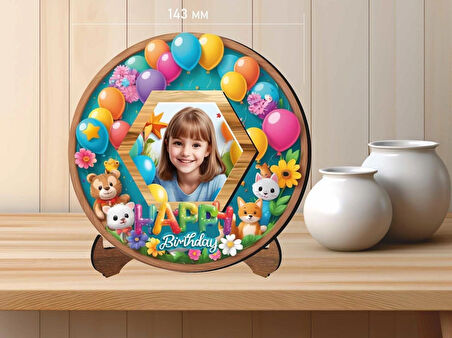  MDF Malzemeden Çocuklar İçin 14x14 cm UV Baskılı Altıgen Fotoğraf Çerçeve V4