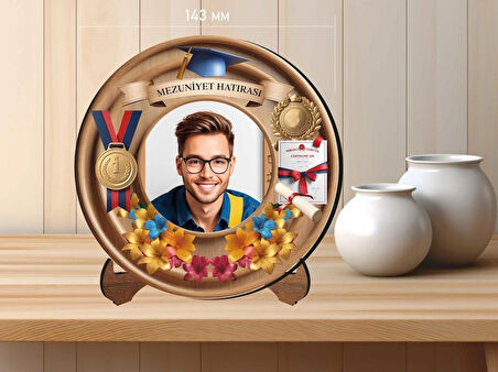 14x14 cm UV Baskılı Mezuniyet Erkek Fotoğraf Çerçevesi V3 MDF Malzemeden 