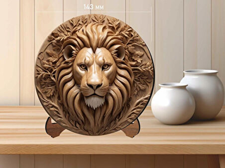 Ahşap Masaüstü UV Baskılı Aslan Kral Temalı Dekoratif Tablo V21