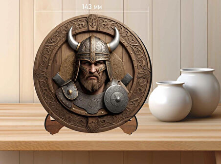 Ahşap Masaüstü UV Baskılı Viking Temalı Dekoratif Tablo V22