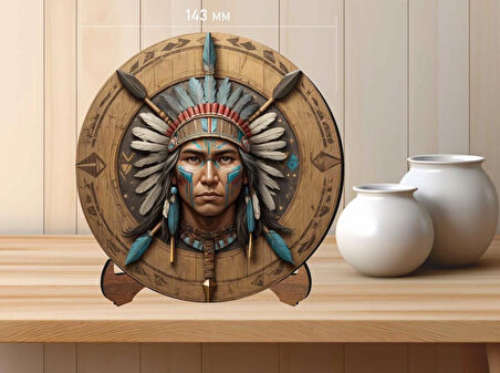  Ahşap Masaüstü UV Baskılı Kızılderili Temalı Dekoratif Tablo V23