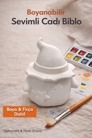 Boyanabilir Sevimli Cad? Biblo – 6’l? Akrilik Boya ve F?rça Dahil – Dekoratif Hobi Objesi