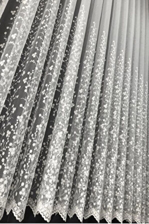 Papatya Etek Nakış Geniş Desen Tarz Tasarım 3kat Pileli Tül Perde