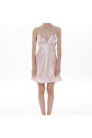 Kadın Pudra Saten Çeyiz Seti 6 Parça Beyaz Biyeli Sabahlık Gecelik Pijama Şortlu Takım 8630