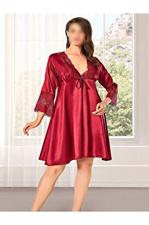 Kadın Bordo Dantelli Saten & Kutulu 6'lı Gelin Çeyiz Seti TH.CLVR.8610.LSS