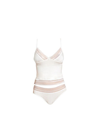 Kadın Dantelli Penye Atlet Külot / Kaşkorse Set Ekru 600