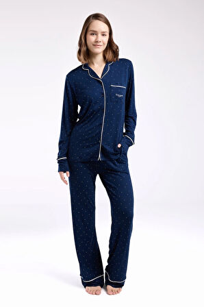 Kadın Gömlek Yaka Önden Düğmeli Pijama Takım-8986