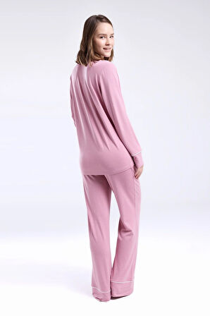 Kadın Gömlek Yaka Önden Düğmeli Pijama Takım-8986