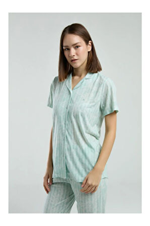 Kadın Yeşil Gömlek Pijama Takım-8965