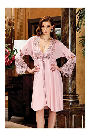 Çeyizlik Penye Dantelli Kısa Altılı Gecelik Sabahlık Takım- 561